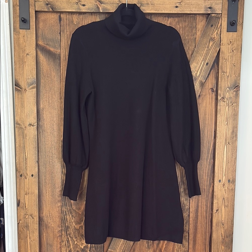 Tahari Black Turtleneck Bishop Sleeve Sweater Dress